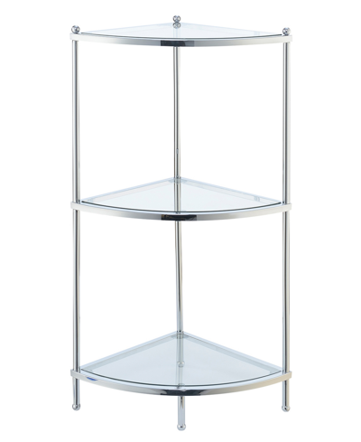 Convenience Concepts 13.75" Chrome Royal Crest 3 Tier Glass Corner Shelf In Chrome,glass
