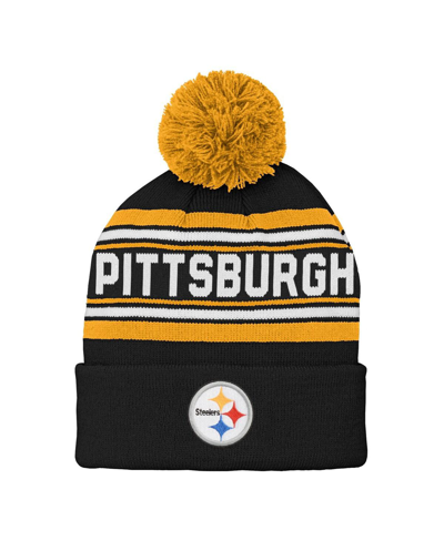 Outerstuff Kids' Youth Boys And Girls Black Pittsburgh Steelers Jacquard Cuffed Knit Hat With Pom