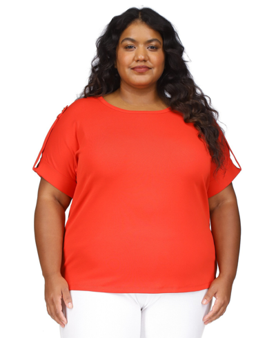 Michael Kors Michael  Plus Size Snap Epaulette Tee In Lacquer Red
