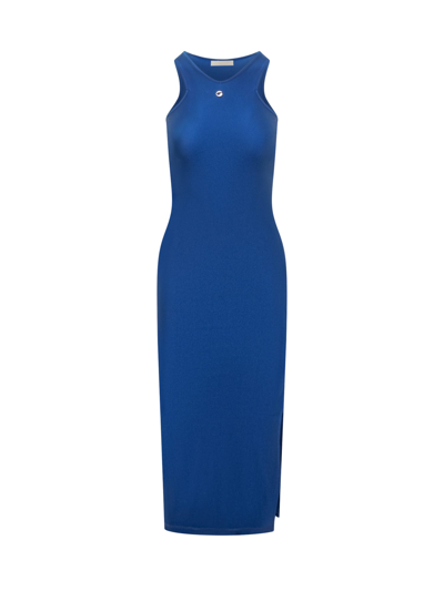 Coperni Embellished Satin-jersey Midi Dress In Blue