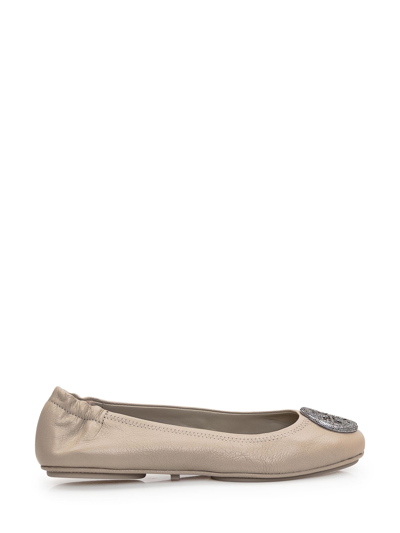 Tory Burch Minnie Ballet In Stone Grey/silver