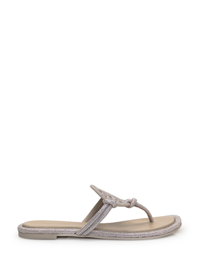 Tory Burch Leather Miller Sandal In Stone Grey