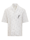 Ferragamo Short-sleeved Striped Shirt In Optic White/nero