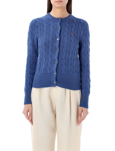 Polo Ralph Lauren Logo-embroidered Cable-knit Cotton Cardigan In Blue