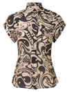Zimmermann Matchmaker Fitted Blouse In Black/tea Abstract Musical In Beige