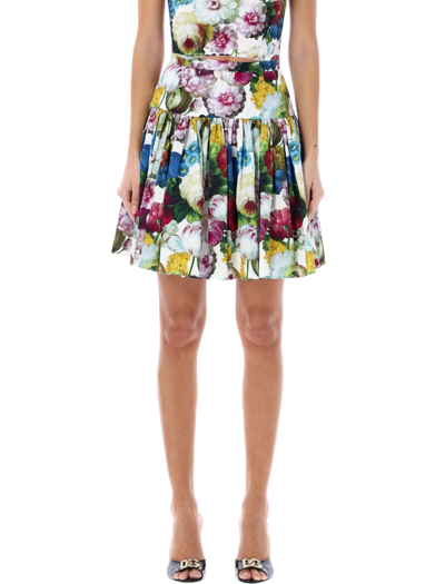 Dolce & Gabbana Short Cotton Skirt In Fiore Notturno