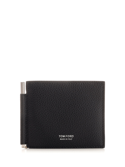 Tom Ford Soft Grain T Line Money Clip Wallet In Black