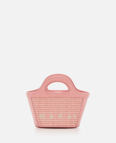 Marni Micro Tropicalia Raffia Bucket Bag In Pink