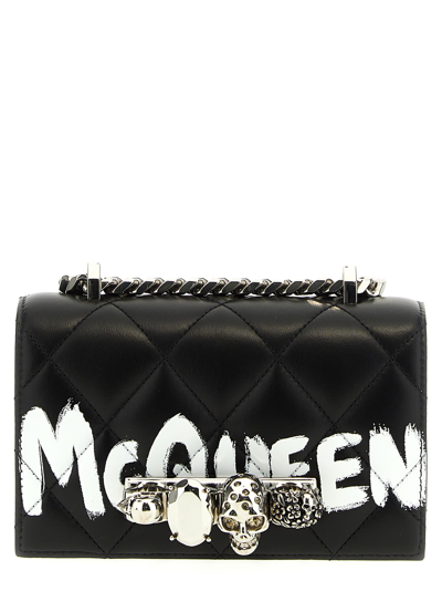 Alexander Mcqueen Mini Jewelled Satchel Crossbody Bag In White/black