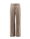 Brunello Cucinelli Striped Linen And Cotton Trousers In Beige