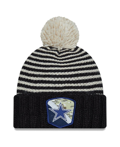 New Era Women's  Black Dallas Cowboys 2023 Salute To Service Cuffed Pom Knit Hat
