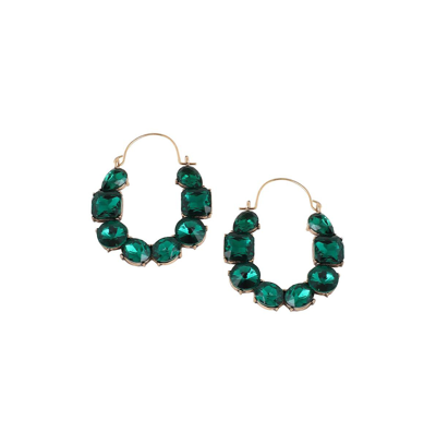 Sohi Women's Green Embellished Hoop Earrings