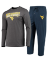 Concepts Sport Navy/heathered Charcoal West Virginia Mountaineers Meter Long Sleeve T-shirt & Pants In Navy,heathered Charcoal