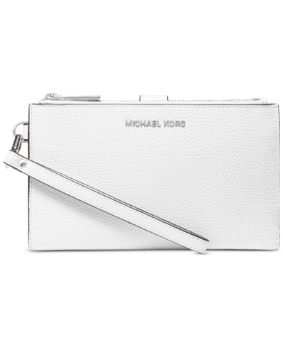Michael Kors Michael  Adele Double Zip Iphone 7 Plus Leather Wristlet In Optic White