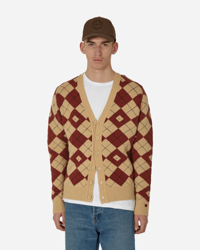 Acne Studios Mens Biscuit Beige Deep Red Kwanny Argyle-pattern Wool-blend Cardigan