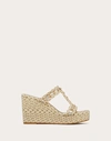 VALENTINO GARAVANI VALENTINO GARAVANI ROCKSTUD LAMINATED NAPPA WEDGE SANDAL 90 MM WOMAN NATURAL/IVORY/GOLD/PLATINUM 41