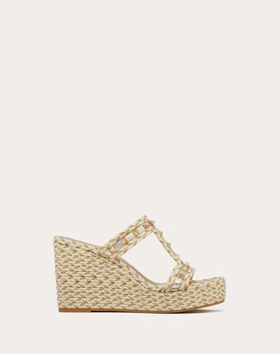 Valentino Garavani Rockstud Laminated Nappa Wedge Sandal 90 Mm Woman Natural/ivory/gold/platinum 37 In ナチュラル/アイボリー/ゴールド/プラチナ