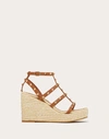 VALENTINO GARAVANI VALENTINO GARAVANI ROCKSTUD WEDGE SANDAL WITH CALFSKIN STRAPS 95MM WOMAN NATURAL/ALMOND 38