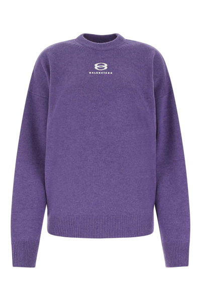 Balenciaga Logo Detailed Crewneck Sweater In Purple