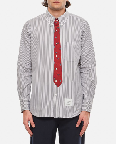 Thom Browne Paisley-tie Cotton Shirt In Grey
