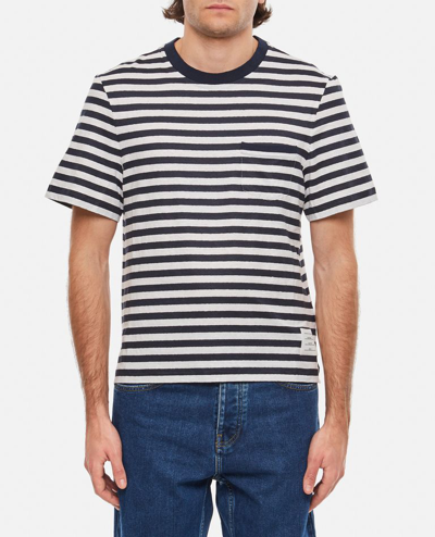 THOM BROWNE LINEN STRIPED POCKET T-SHIRT