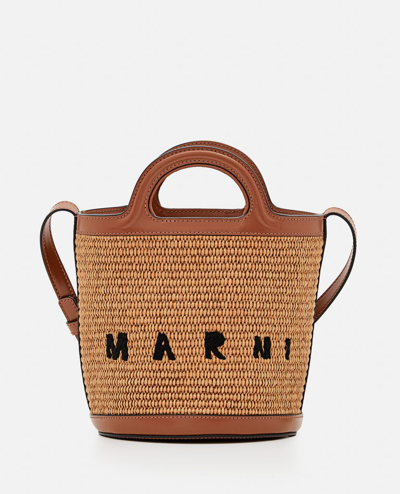 Marni Mini Tropicalia Raffia Bucket Bag In Beige