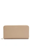 Hugo Boss Faux-leather Zip-up Wallet With Logo Lettering In Beige