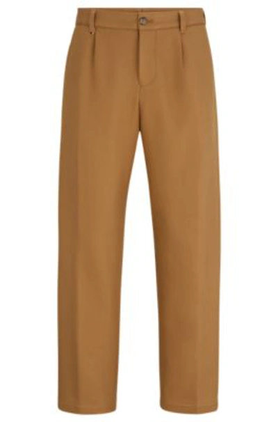 Hugo Boss Straight-fit Trousers In Cotton In Beige