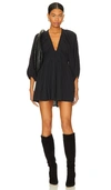 Free People Women's For The Moment Ruched Cotton V-neck Minidress In Black