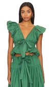 Free People Women's Bring The Bubble Ruffle Cotton Tie-waist Blouse In Green