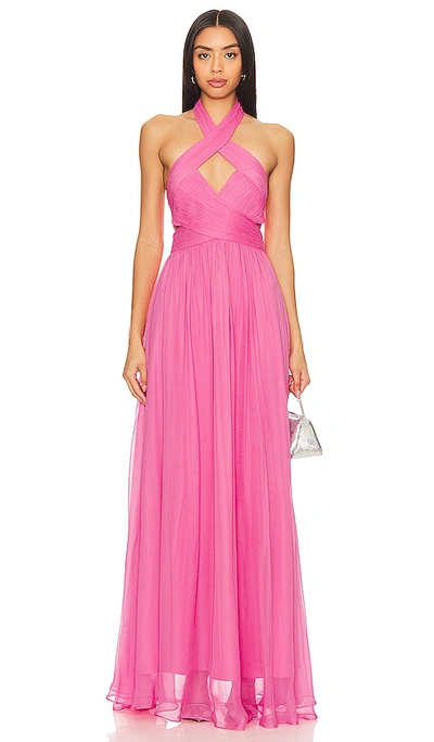 Amur Paula Crisscross Chiffon Halter Gown In Pinkie