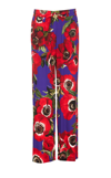 Dolce & Gabbana Flared Charmeuse Pants With Anemone Print In Multicolour