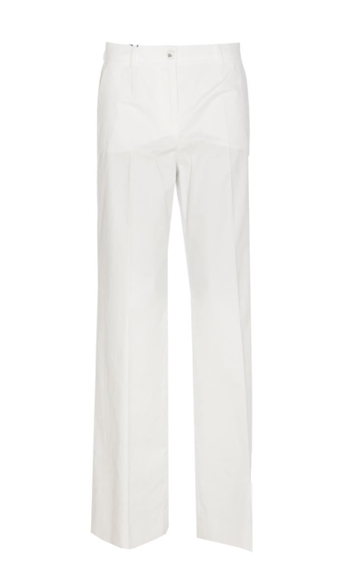 Dolce & Gabbana White Straight Trousers With Tonal Buttons In Stretch Viscose Woman