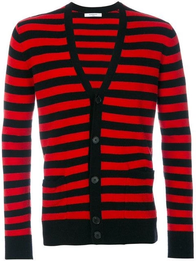 Givenchy Stripe Wool Cardigan In Red And Black