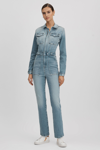 Good American Fit For Success Lite Linen Denim Cropped Jumpsuit In Blue