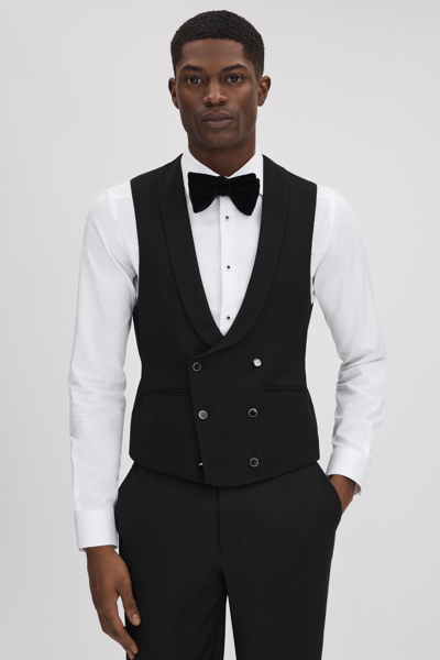 Reiss Titanic - Black Slim Fit Double Breasted Tuxedo Waistcoat, 36r