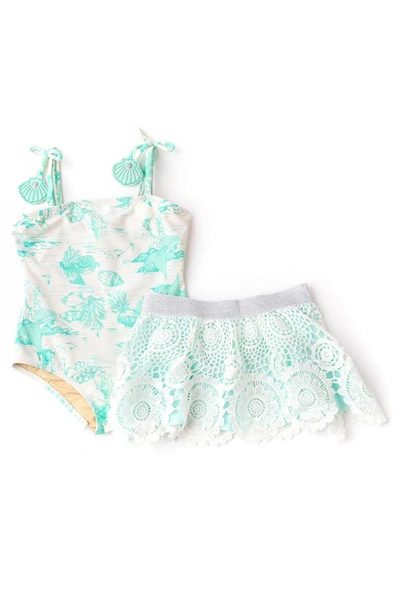 Shade Critters Babies' Mermaid One-piece Swimsuit & Cover-up Skirt Set In Mint