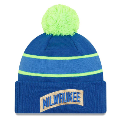 New Era Men's  Blue Milwaukee Bucks 2023/24 City Edition Cuffed Pom Knit Hat