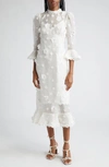 Zimmermann Matchmaker Lift Off Embellished Linen & Silk Midi Dress In Ivory