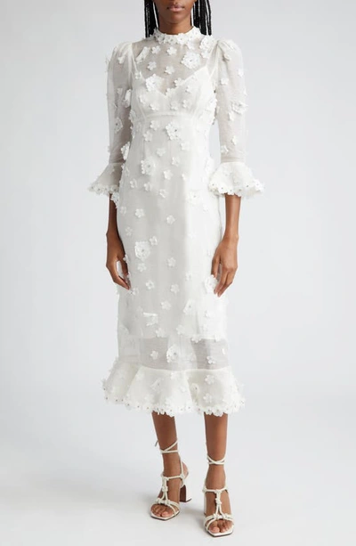 Zimmermann Matchmaker Lift Off Embellished Linen & Silk Midi Dress In Ivory