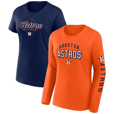 Fanatics Women's  Orange, Navy Houston Astros T-shirt Combo Pack In Orange,navy