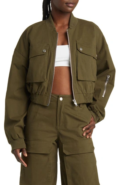 By.dyln Les Crop Bomber Jacket In Khaki