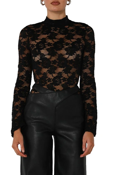 By.dyln Maya Long Sleeve Floral Lace Top In Black