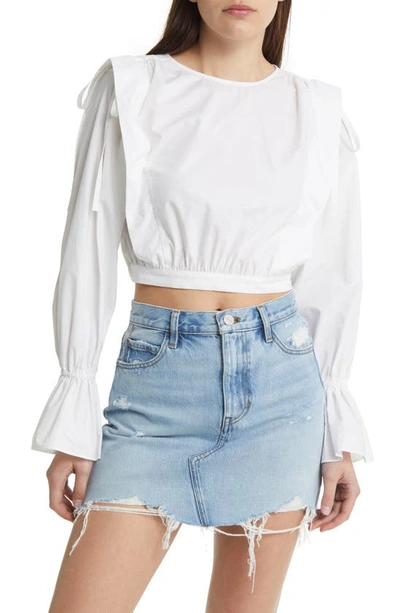 Frame Women's Cinched Shoulder-tie Cropped Blouse In Blanc