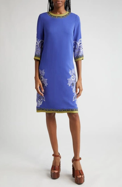 Etro Floral-print Cady Shift Dress In Blue