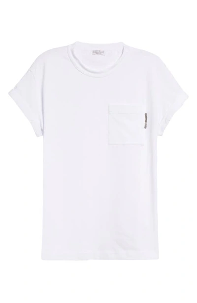 Brunello Cucinelli Monili Cotton Stretch Jersey Pocket T-shirt In White