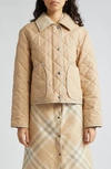 Burberry Lanford Corduroy Collar Quilted Jacket In Soft Fawn