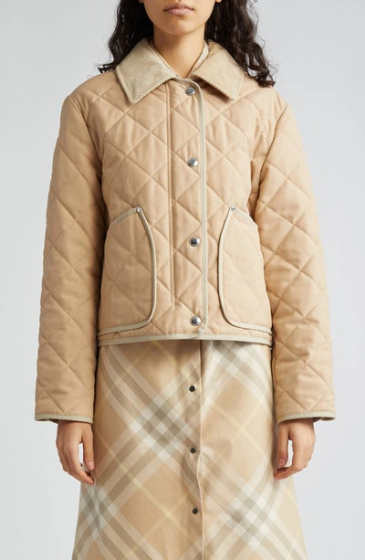 Burberry Diamond Quilted Cropped Jacket In Soft Tan
