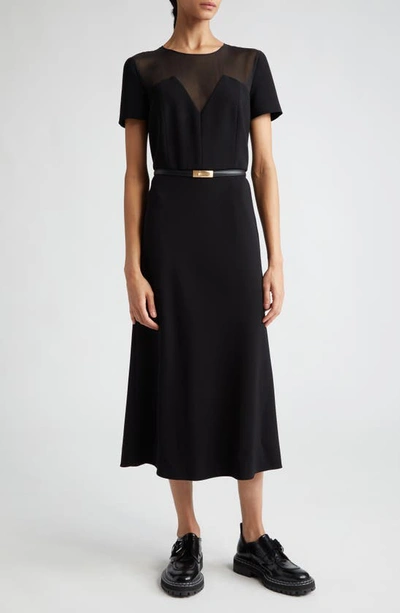 Max Mara Asturie Mixed Media Belted Dress In Black