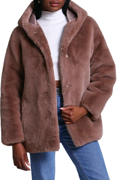 Avec Les Filles Faux Fur Hooded Coat In Taupe